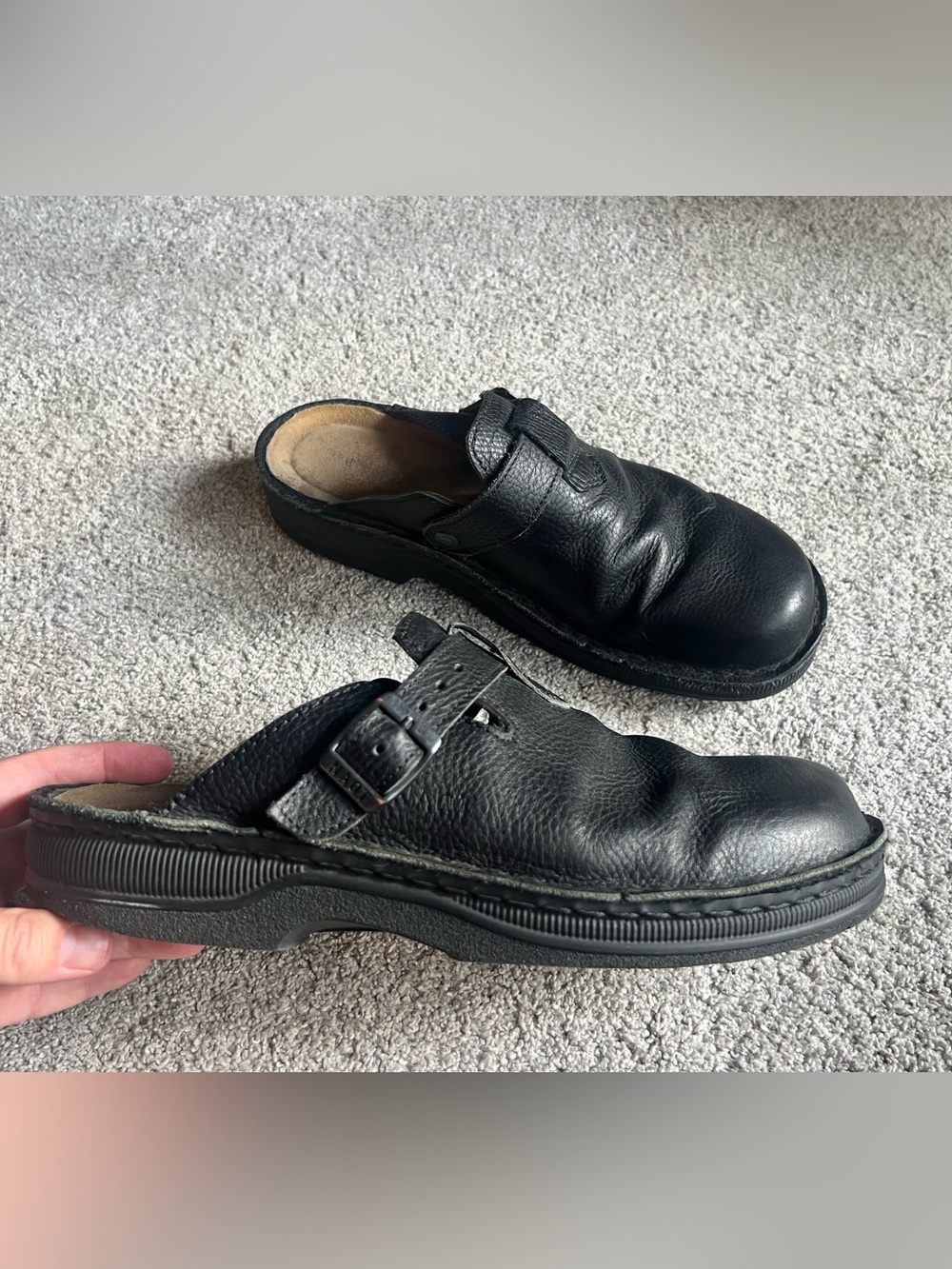 Naot Fiord Mule Shoes Mens Size 11 / 44 EUR Black Leather Slip On Buckle Clog